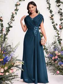 Vestido con flores 3D bordadas para novia, madre de la novia, moda de primavera y verano para fiesta, cita, vacaciones, boda, celebridad, con cintura elegante y falda amplia, para el Día de San Valentín - Verde Oscuro - Ver 3
