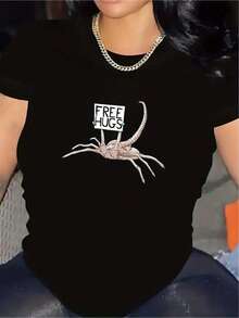 Unique T-Shirt With Y2K Spider Design And Free Hugs Message. Modern And Fun, A Must-Have For Lovers Of Fashion And Originality. Ideal For A Bold And Contemporary Look. Available In Various Sizes. Perfect For Any Occasion And Social Event. U04H - 黑色 - 查看 7