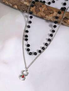 Dây chuyền hình nhện hai lớp đính đá đen phong cách Gothic cổ điển, vòng cổ choker nhiều lớp tối giản thanh lịch dành cho nữ, sản phẩm mới về. - Bạc - Xem 3