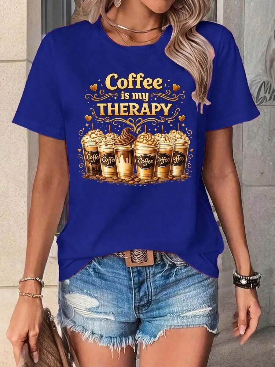 Women's Short-Sleeve T-Shirt Set, Casual Printed Christmas Tops For Women, Loose Round Neck Short-Sleeve Shirts For Halloween, Suitable For Daily Wear/Casual Outings/Parties And Other Occasions, Women's Short-Sleeve Shirts Made Of 100% Pure Cotton - 藍色的 - 查看 1