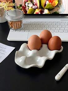 <Smart Space, Stable Eggs>，1 件手工制作的 6 格陶瓷鸡蛋托盘/坚果托盘，奢华风格食物和鸡蛋储存盒，适用于厨房、餐桌、茶几装饰、珠宝收纳、复活节当天，鸡蛋储存托盘 - 彩色 - 查看 2