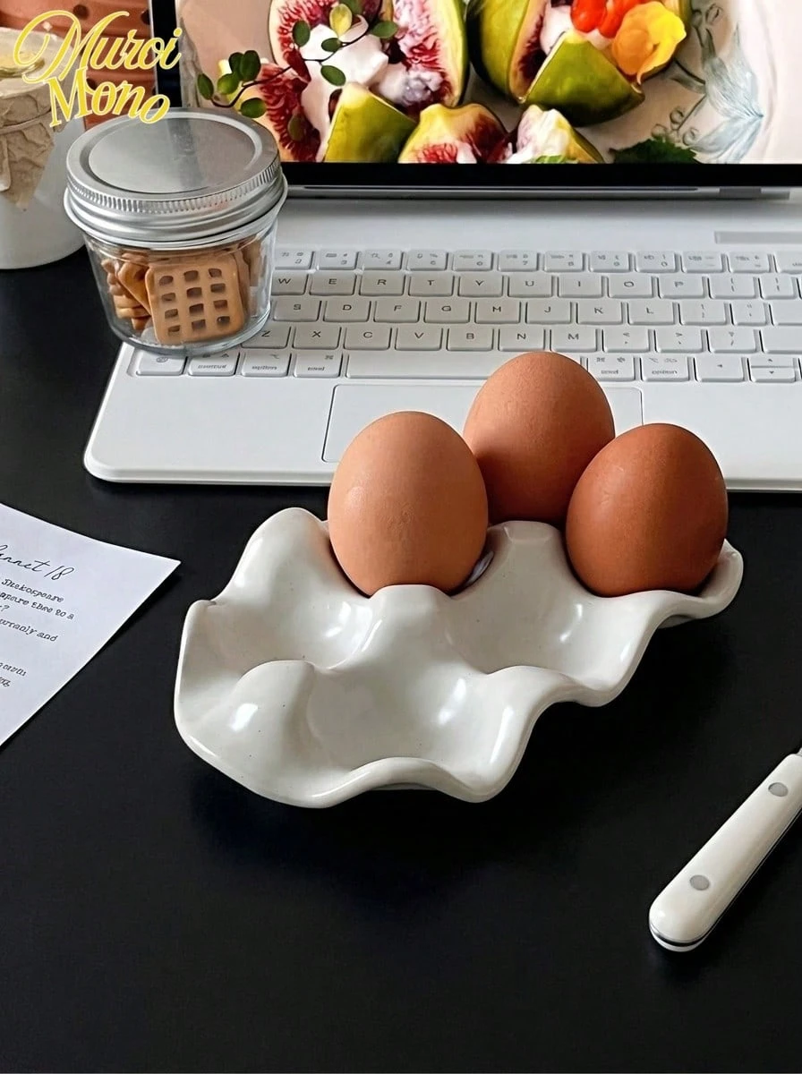 <Smart Space, Stable Eggs>，1 件手工制作的 6 格陶瓷鸡蛋托盘/坚果托盘，奢华风格食物和鸡蛋储存盒，适用于厨房、餐桌、茶几装饰、珠宝收纳、复活节当天，鸡蛋储存托盘
