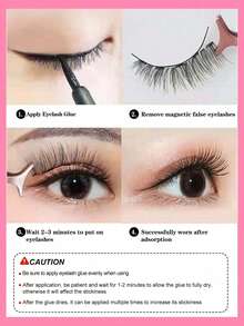 Waloshow 5 Pairs Magnetic False Eyelashes Set, 5 Pairs Fake Lashes With Tweezer, Easy To Wear (5 Pairs) - Pink - View 6