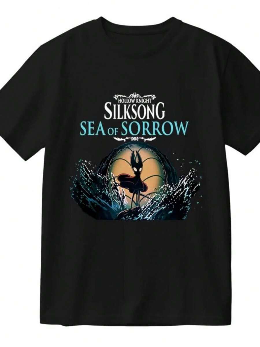 Women's Blouses Game Hollow Knight Silksong - Sea Of Sorrow DLC Graphic Pure Cotton T-Shirt Streetwear Gamer Gift Unisex Gaming Apparel Fans Top - 黑色 - 查看 1