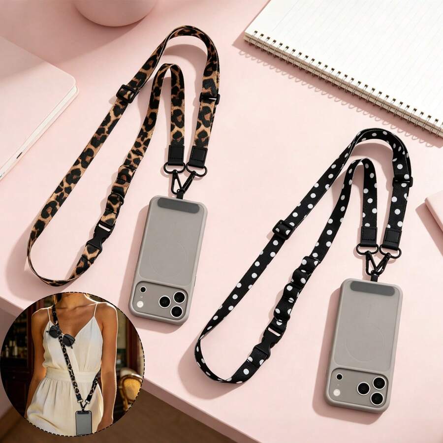 Leopard Print & Polka Dots Phone Lanyard Crossbody, Cell Phone Strap For Around The Neck Adjustable, Anti Theft Cute Lanyard For ID Holder Key Accessories For Women Men - Multicolor - View 1