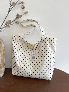 Cherry Print Simple Bucket Large Shoulder Tote Bag Student Girl Shoulder School Bag - White - View 2