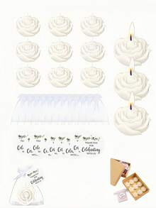 MAOMAOGUAI 24 pièces/9 pièces Coffret cadeau de bougies parfumées à la rose, comprenant un sac en organza et une carte de remerciement. Bougies parfumées en forme de rose romantique, convient pour le mariage, la fête, la demande en mariage, la décoration d'intérieur - 24 pièces - Voir 24