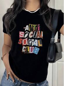Fashionable Women's T-Shirt, Women's T-Shirt With Collage Style Print, Modern And Comfortable Cut. 100% Cotton, Ideal For A Casual Look. - 黑色 - 查看 7