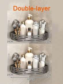 Double-Layer Suction Cup Bathroom Triangle Shelf, No Drilling Required, High Load Bearing, Suitable For Shower And Toilet Wall/Tile, Multi-Function Storage Organizer - Gray-double Layer Suit - View 6