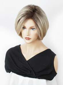 10 Inch Short Ombre Golden Bobbed Wig With Bangs, Straight Hair With Layered Cut, Suitable For Women, Girls, Ladies Daily Wear - Multicolor - View 9