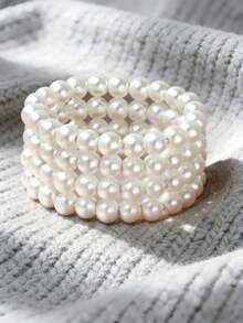 1 pieza Pulsera de perlas de moda multicapa - Blanco - Ver 1