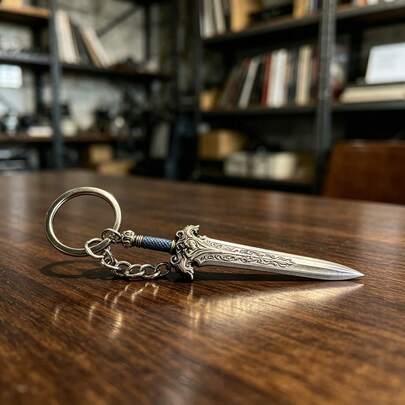 1pc Vintage Medieval Sword Shaped Keychain, Finely Carved Metal Pendant Suitable For Car Keys And Backpacks, Cool Gothic Fantasy Gift For Men, Gamers And Boyfriends