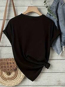 Women's T-Shirt, 1 Piece, For Spring/Summer - "Ball" Print -  - Breathable - Soft To The Touch - Slightly Stretchy - Short-Sleeved Crew Neck - Casual And Comfortable - Stylish Party Wear For Women, Summer And Autumn, Perfect As A Holiday Gift. Women's T-Shirts. - 黑色 - 查看 3