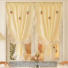 2pcs Modern Minimalist Yellow Lace Ruffle Sheer Curtains, Translucent Privacy Curtains For Small Windows In Bedroom, Living Room, Study - 2pcs - View 11