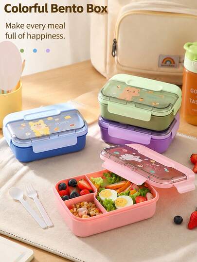 Large Capacity Cute Lunch Box, Compartment Bento Box (With Cutlery Set), Lunch Container, Snack Box, Microwave (Remove Lid). Lunch Bag, Good Sealing, Suitable For Office, School And Home Use. Ideal Choice For Back To School, Picnics, Easy To Clean.