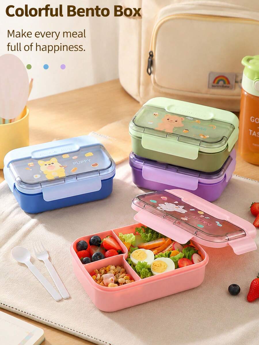 Kotak Bekal Makan Siang Kapasitas Besar yang Lucu, Kotak Bento dengan Sekat (Dilengkapi Set Peralatan Makan), Wadah Makan Siang, Kotak Snack, Aman untuk Microwave (Tutup Dapat Dilepas). Tas Bekal Makan Siang, Kedap Udara, Cocok untuk Kantor, Sekolah, dan Rumah. Pilihan Ideal untuk Kembali ke Sekolah, Piknik, Mudah Dibersihkan.