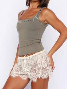 Women's Sheer Mesh Lace See Through Micro Shorts Y2k Rave Going Out Concert Mini Shorts Beach Vacation Outfits - 白色 - 查看 3