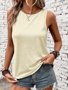 Camiseta sin mangas de cuello redondo 95% casual y cómoda para mujer - Beis - Ver 6