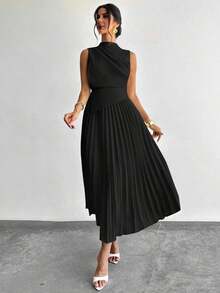 Vestido de línea A con cuello de swing sin mangas y volantes, falda paraguas, para volver al colegio, ropa escolar, fiesta, estilo de mujer de dinero antiguo, atuendos para salir, atuendos de fiesta para mujer, atuendos de oficina para mujer, fald - Negro - Ver 6