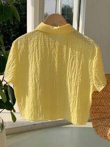 Camisa de punto de lima con botones y mangas cortas para el verano - Amarillo claro - Ver 2