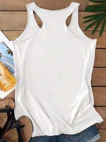 LUNE Camiseta de tirantes casual de mujer con estampado de luna y estrellas, cuello redondo, adecuada para el verano - Blanco - Ver 2