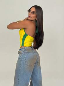 Women's Cropped Top, Brazil Edition, Halter Neck, Tie Closure - Màu vàng - Xem 3