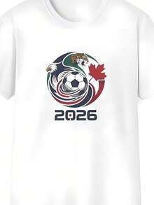 Símbolo del  2026 con águila jaguar balón y hoja de arce que representa la unión de México Estados Unidos y Canadá camiseta para mujer blanca cómoda y casual - Negro - Ver 6