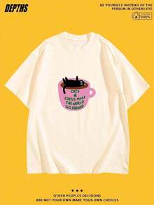 New Summer 2026 Collection, Unisex Styles, Round Neck T-Shirt With Creative And Fun Cartoon Pattern, Pure Cotton, Short Sleeve Summer Fashion, Casual Style For Daily Outings, Suitable As A Gift. Women's T-Shirt. Elegant Blouses. Boho Chic, Exquisite Printed T-Shirt - 杏 - 查看 7