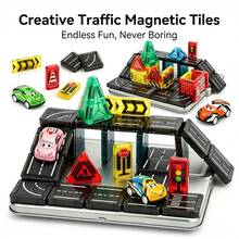 28/35pcs Magnetic Building Blocks Set, Colorful Magnetic Track Toys With Iron Box, Portable Travel Set Creative Magnetic Blocks, STEM Educational Construction Magnetic Road Toy Set - Suitable For Children 3+ Years Old, Birthday Gift - Color - View 2