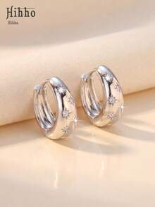 Hihho 1 par de pendientes de joyería de lujo con zirconia incrustada en forma de octágono y estrella tallada, diseño geométrico minimalista y único, adecuado para la vida diaria, el uso en la calle y como regalo para la mejor amiga - Pendientes Starlight - Ver 7