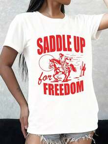 Women's 100% Cotton T-Shirts - Women's Denim T-Shirt - Comfortable And Colorful, Round Neck And Short Sleeve, Casual Style, Decorated With A Western Cowboy Print, Breathable And Soft Fabric, Suitable For Daily Wear, Weekend Outings And Themed Occasions, Machine Washable - Modern 2026 Style - Women's Summer Clothes, Y2k Style Blouses For Women. - 白色 - 查看 7