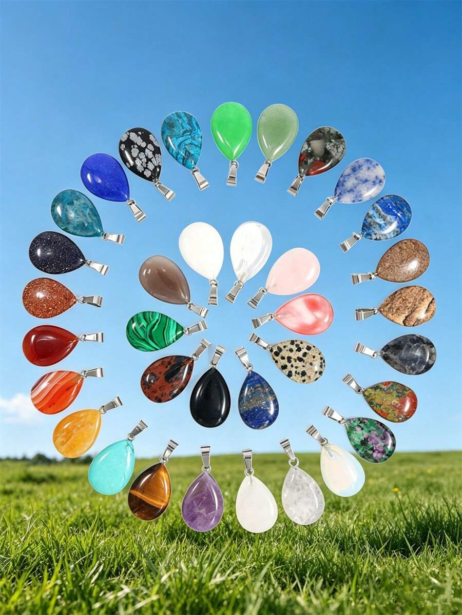 15/20/30 chiếc mặt dây chuyền đá tự nhiên hình nấm, ngôi sao, thánh giá, giọt nước, trái tim dễ thương, thích hợp để làm trang sức. - Nhiều màu - Xem 1