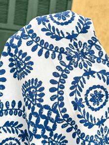 Conjunto de 2 piezas de top tubo con estampado de plantas tropicales y pantalones sueltos con cintura ajustable para maternidad, versátil para vacaciones - Blanco - Ver 6