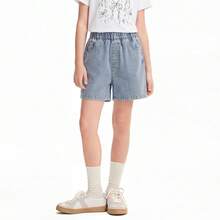 Annil [Quần ống rộng bằng vải denim mềm mại nguyên chất] Quần jean denim gấu rách màu xanh nhạt thời trang mùa hè cho bé gái, giúp thon gọn và tôn dáng. - Quần jean màu xanh nhạt - Xem 10
