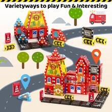 51pcs Magnetic Fire Truck Building Blocks Set With Iron Box, Portable Travel Magnetic Construction Toys, STEM Educational Magnetic Tile Road Kit - Suitable For Children 3+ Years Old, Birthday Gift - Multicolor - View 5