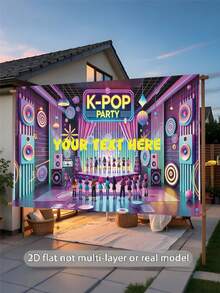 Customizable Text Party Banner, Stylish Idol K-POP Theme Party Decorative Fabric, Suitable For K-POP Theme Birthday Party, Stage Gathering, Background Decor And Photo Backdrop, Made Of Vinyl Material, Y2K Party - Color - View 4