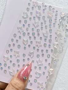 144pcs 3D Crystal Glitter Stickers, 1pc Heart Shaped Rhinestone Sticker, Love Design Suitable For Makeup And Clothing, Colorful Diamond Face Decor Suitable For Festivals, Parties And Events - Multicolor - View 6