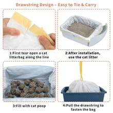 Túi lót khay vệ sinh cho mèo có dây rút, kích thước 26 x 16 inch, bền và chống rò rỉ, phù hợp với hầu hết các khay vệ sinh tự động cho mèo (13-15 gallon), siêu dày, 40 chiếc màu trắng. - Xem 5
