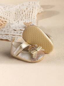 1 Pair Newborn Infant Girl Fashion Versatile Cute Indoor Floor Princess Shoes Suitable For Spring And Autumn - Gold - View 1