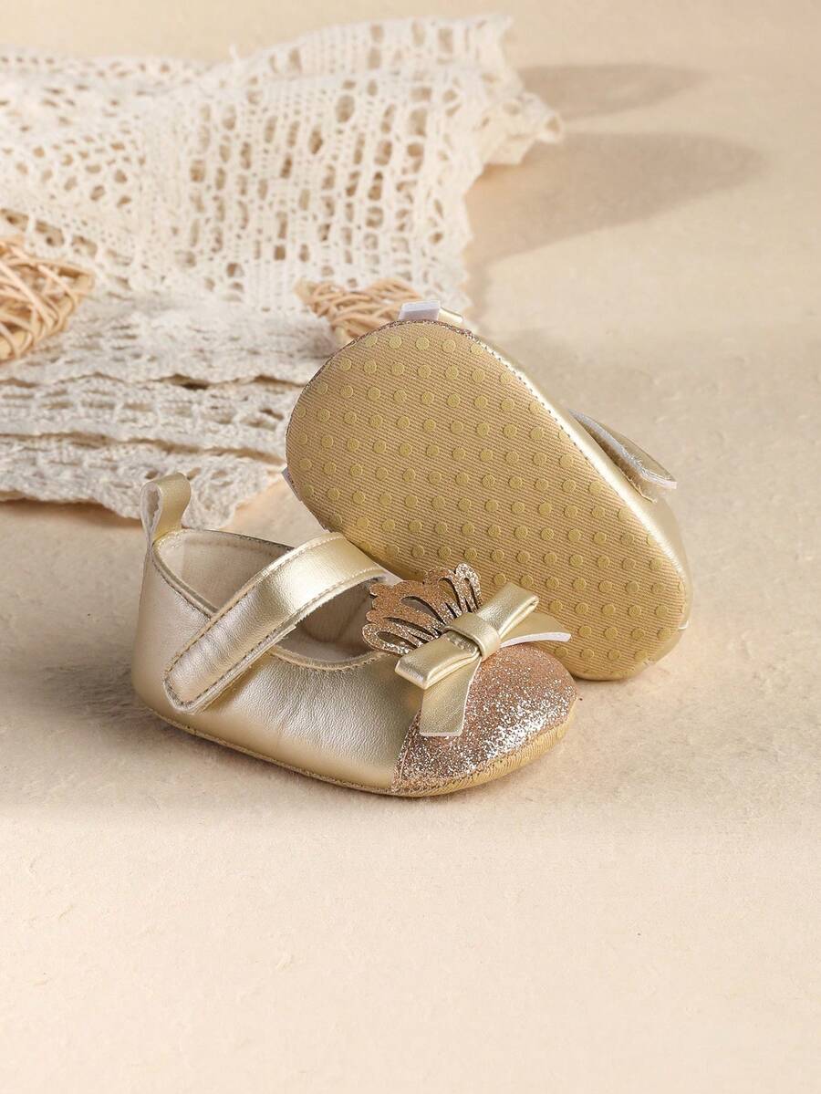 1 Pair Newborn Infant Girl Fashion Versatile Cute Indoor Floor Princess Shoes Suitable For Spring And Autumn - Gold - View 1
