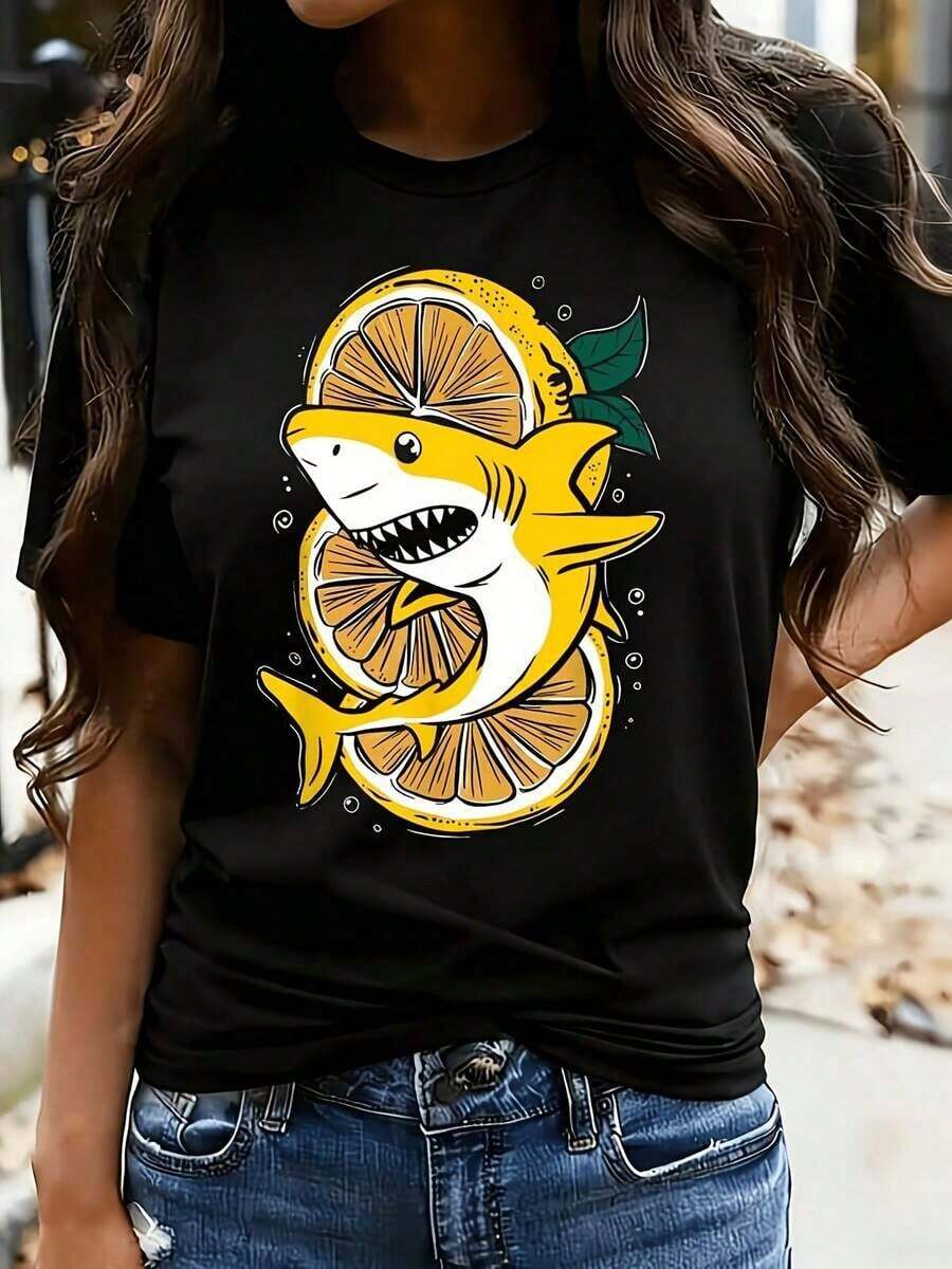 blusas para mujer1 camiseta de mujer, con un estampado divertido de gran tamaño, mangas cortas y cuello redondo informal.Es el regalo perfecto para el Día de la Madre, celebrando a las mejores madres, con un diseño divertido e interesante. - Negro - Ver 1