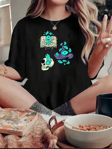Camiseta con Estampado de Pareja Genial de 180g – Un gran regalo para actividades de team-building en familia, imprescindible para celebraciones de otoño, diseño moderno y cómodo, estilo unisex. | Diseño exquisito |   Suelto y cómodo |   Fácil de combinar | - Negro - Ver 1