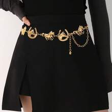 1pc Vintage Floral Metal Boho Western Style Double Horseshoe Buckle Belt For Women, Suitable For Summer Casual, Outdoor, School, Autumn, Halloween - A - View 11
