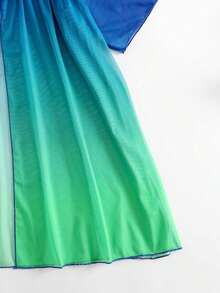 Kimono de ombré de cintura con cordón de manga murciélago de malla - Multicolor 2 - Ver 4