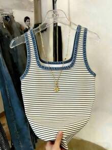 Camiseta de tirantes ajustada con cuello cuadrado y rayas para mujer - Multicolor - Ver 2