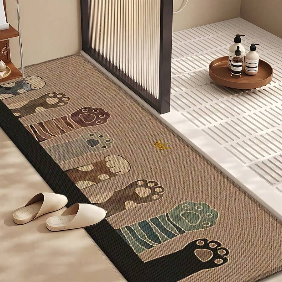 1pc Cat Paw Print Linen Kitchen Rug, Bathroom Mat, Doormat, 3D Printed Rectangle Carpet For Living Room, Bedroom, Hallway, Bathroom, Laundry Room - Polyester Rug For Indoor And Outdoor Home Decor - Multicolor - View 1