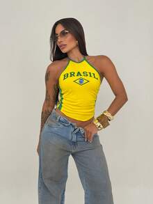 Women's Cropped Top, Brazil Edition, Halter Neck, Tie Closure - Màu vàng - Xem 2