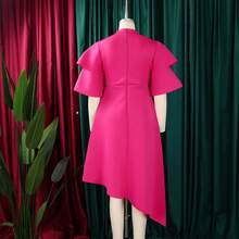 Women's Summer Dress, New Model, Double Ruffle Sleeve, Solid Color, Wide Full Skirt - 玫紅色 - 查看 4