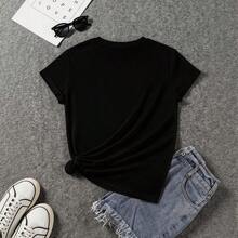 Sweet T-Shirts For Women Adorable Graphic Print Los Angeles Exploration California Coastal Sanctuary Breathable Casual School Wear | Teen Top - 黑色 - 查看 2