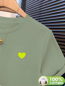 Women's 100% Cotton Embroidered Short-Sleeved T-Shirt With A Round Neck, Made From Soft, Skin-Friendly, Breathable, And Comfortable Fabric. Ideal For Year-Round Wear, Perfect For Casual Outings, Machine Washable, And Ideal For Art And Design Lovers With A Unique Style. - 綠酪梨 - 查看 5